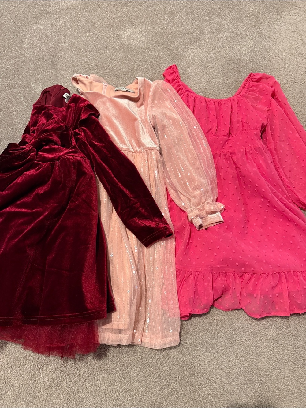 Girls 7 Elegant Dress Bundle - Sparkle & Velvet - Pink/Burgundy